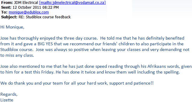 eMail from Lizette